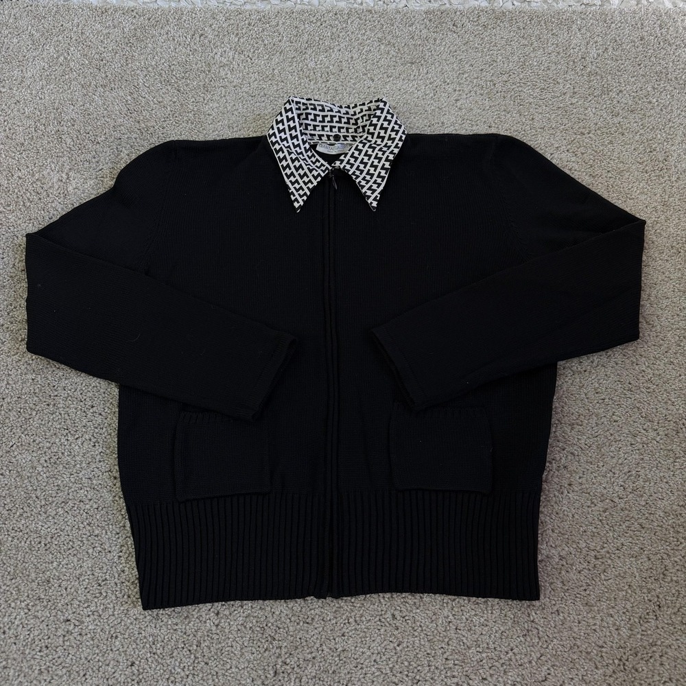 Chantal Gaudreau Cardigan Sweater Womens Med Black Full Zip Merino Wool Italy
